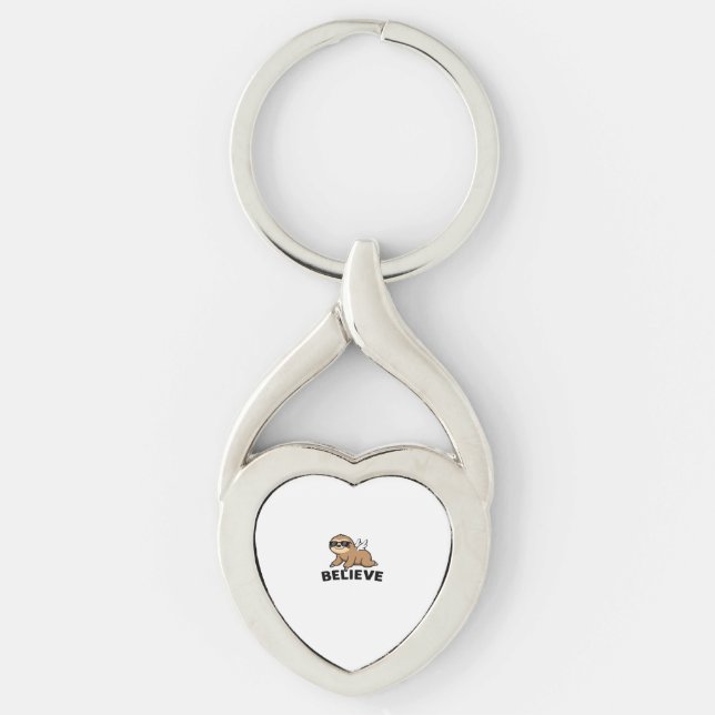 Cool Flying Sloth Believe Funny Motivational Desig Keychain (Front)