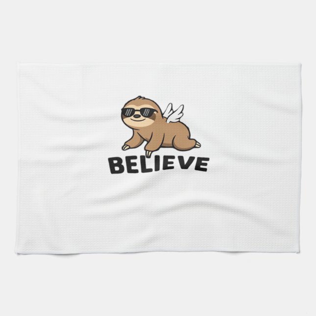 Cool Flying Sloth Believe Funny Motivational Desig Kitchen Towel (Horizontal)