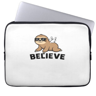 Cool Flying Sloth Believe Funny Motivational Desig Laptop Sleeve