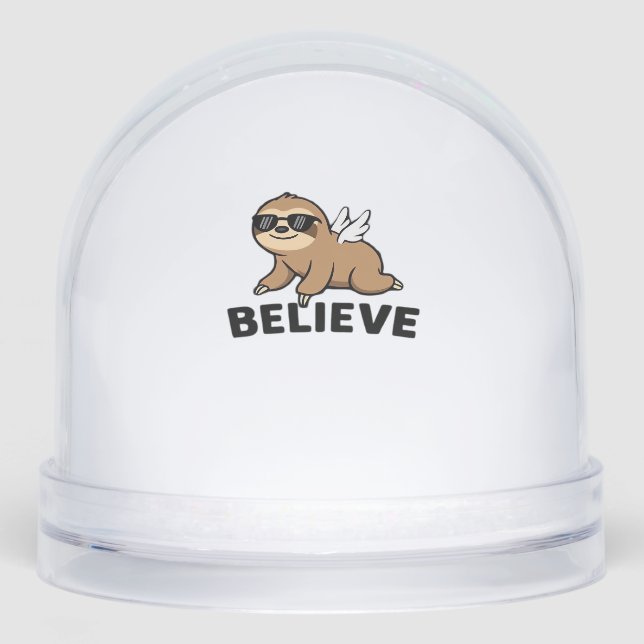 Cool Flying Sloth Believe Funny Motivational Desig Snowglobe (Front)