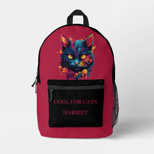Cool for Cats Scary Cat Dripping Goth Flowers Printed Backpack (Front)