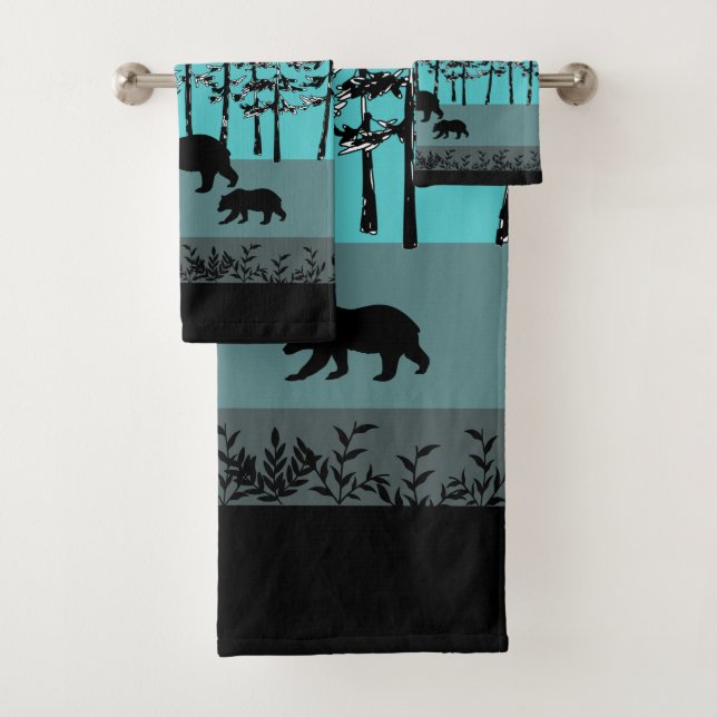 Cool forest landscape mama bear graphics bath towel set (Insitu)