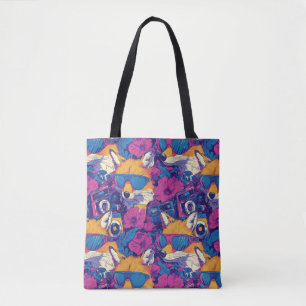 Cool Foxes with Sunglasses, Cameras, and Flowers Tote Bag