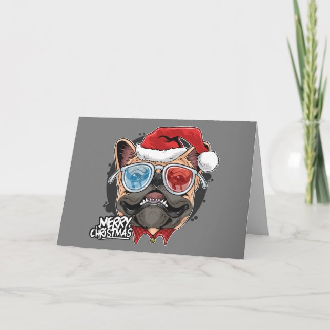 Cool French Bulldog Christmas Holiday Card (Front)