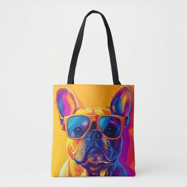 Cool French bulldog dog with sunglasses Tote Bag (Front)
