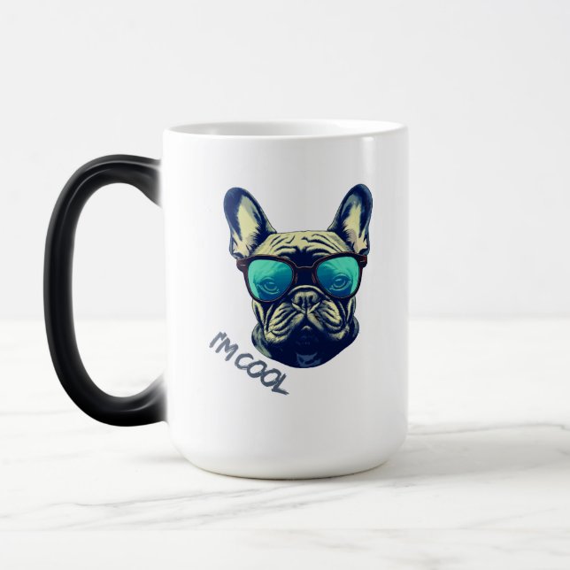 Cool French Bulldog in Sunglasses Magic Mug (Left)