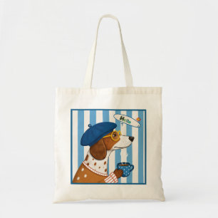 Cool French Dog Drinking Coffee Wearing Beret Hat Tote Bag