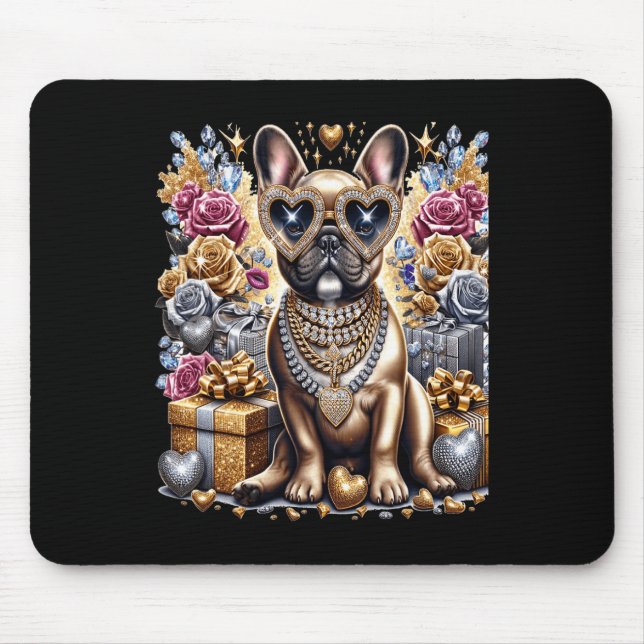 Cool Frenchie Bulldog Chain Blingeecore Christmas  Mouse Pad (Front)