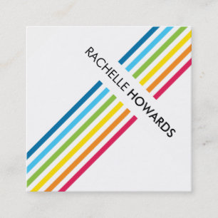 COOL FRESH MODERN colourful bold rainbow stripe Square Business Card