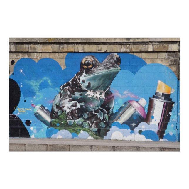 Cool Frog Between Spray Cans Graffiti Poster (Front)