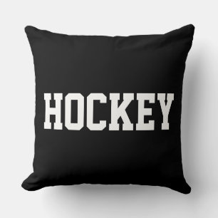 Cool Fun Athletic Bold White HOCKEY Text On Black Throw Pillow