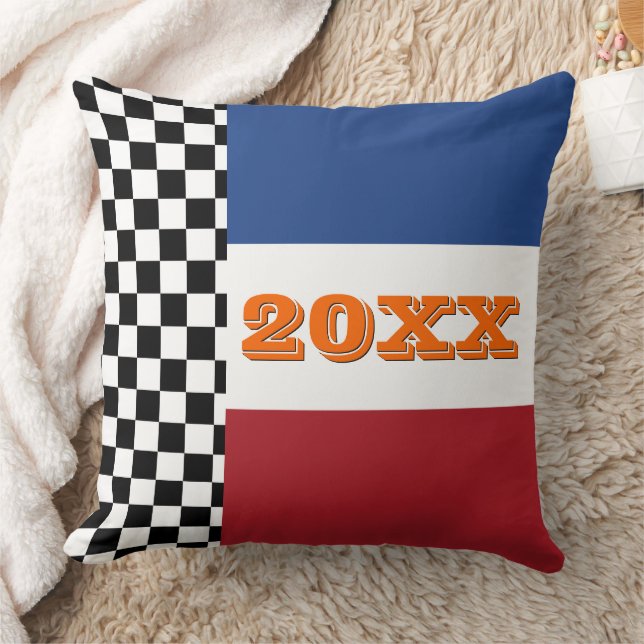 Cool Fun Black White Chequered Finish Flag Pattern Throw Pillow (Blanket)