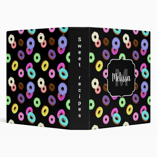 Cool fun colorful donuts pattern Monogram recipes Binder (Background)