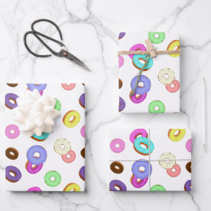 Cool fun colorful donuts pattern white wrapping paper sheet