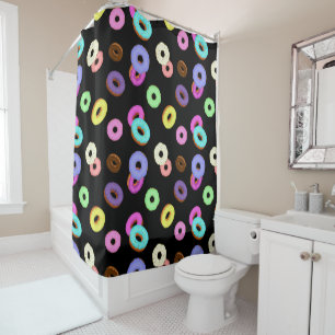 Cool fun colourful doughnuts pattern black