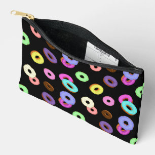 Cool fun colourful doughnuts pattern black accessory pouch