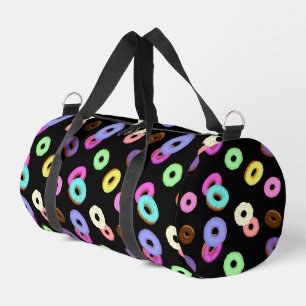 Cool fun colourful doughnuts pattern black duffle bag