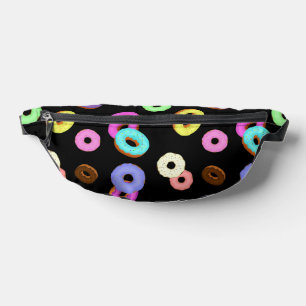 Cool fun colourful doughnuts pattern black fanny pack