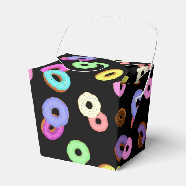 Cool fun colourful doughnuts pattern black favor box (Front Side)