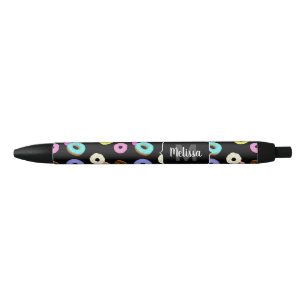 Cool fun colourful doughnuts pattern black Monogra Black Ink Pen