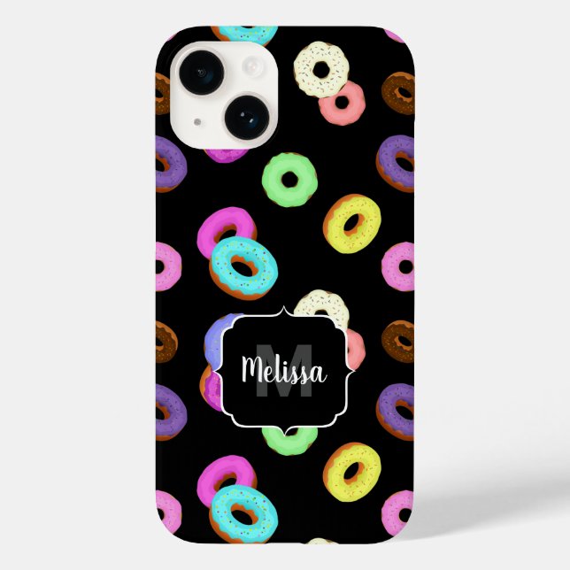 Cool fun colourful doughnuts pattern black Monogra Case-Mate iPhone Case (Back)
