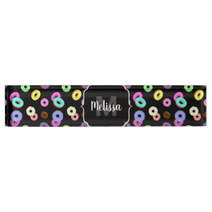 Cool fun colourful doughnuts pattern black Monogra Nameplate