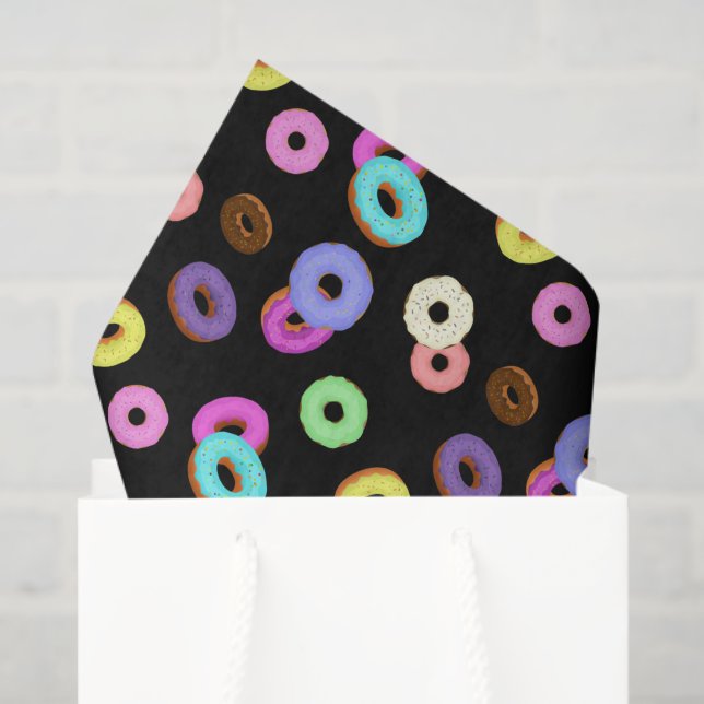 Cool fun colourful doughnuts pattern black tissue paper (Gift Bag)