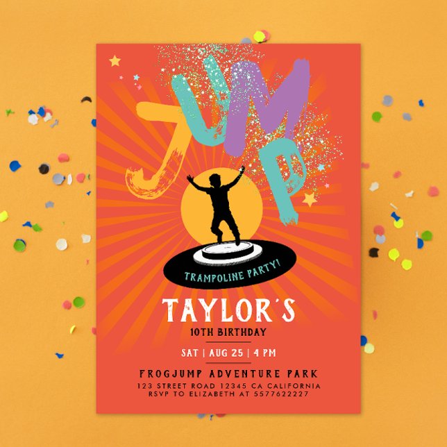 Cool Fun Colourful Trampoline Jump Bounce Party Invitation (Creator Uploaded)