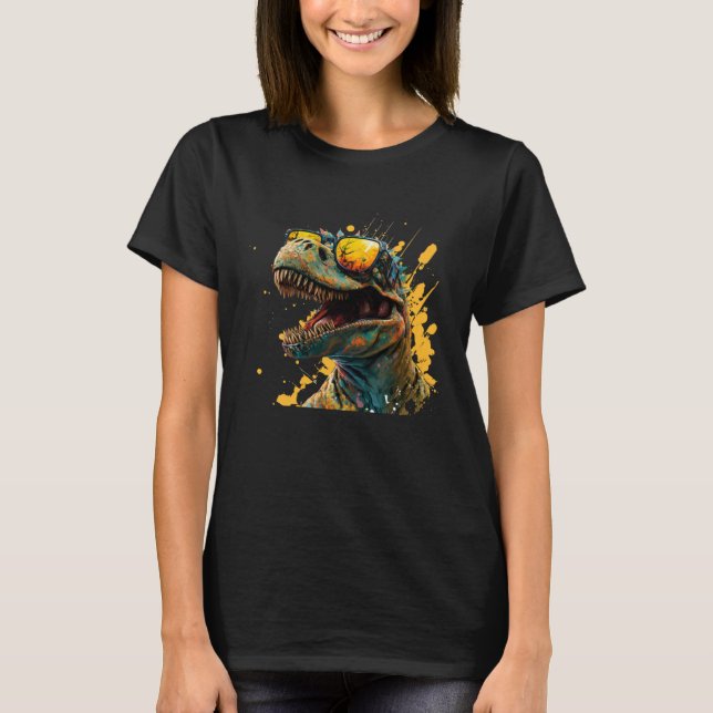 Cool fun dinosaur raptor with sunglasses  4 T-Shirt (Front)