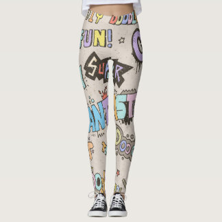 Cool Fun Doodle Lettering Vintage Leggings