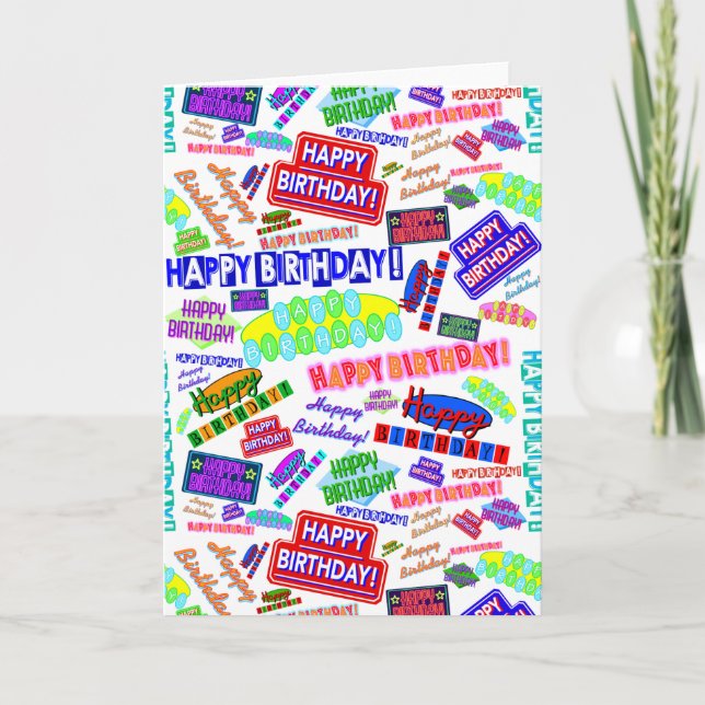 Cool Fun Dynamic Retro Happy Birthday Pattern Card (Front)