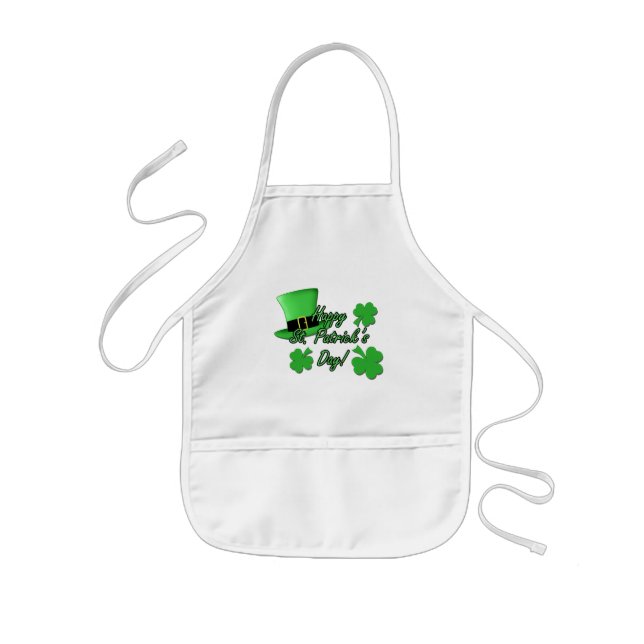 Cool fun Green top hat  Shamrocks St. Patricks Day Kids Apron (Front)