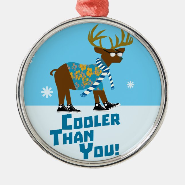 Cool fun Hipster Reindeer Cartoon Art Fun Metal Ornament (Front)