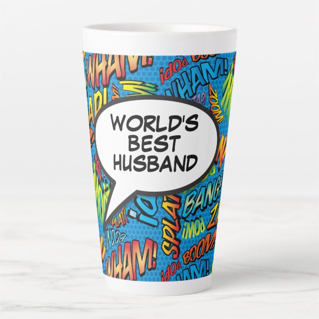 Cool Fun Husband Colourful Comic Typographic Latte Mug (Front)