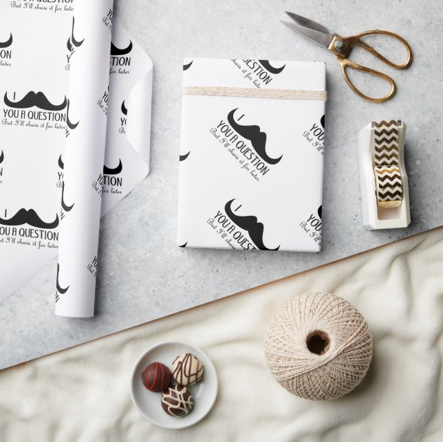 Cool fun I moustache you a question Black and Whit Wrapping Paper (Crafts)