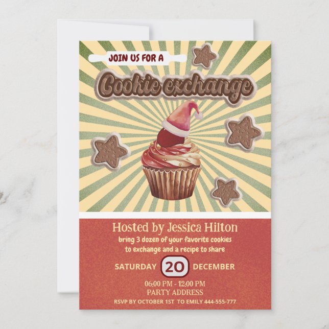 Cool fun joyful typography cookie exchange party invitation (Front)