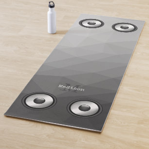 Cool fun Music Speaker Grey Geometry Mesh Monogram Yoga Mat