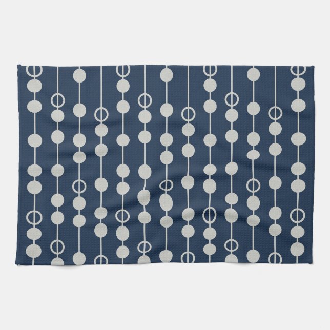 Cool Fun Navy Blue and White Beads on a String Kitchen Towel (Horizontal)