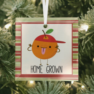 Cool Fun Orange Cartoon home grown Glass Ornament