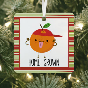 Cool Fun Orange Cartoon home grown Metal Ornament