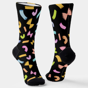 Cool fun pasta macaroni colourful pattern on black socks