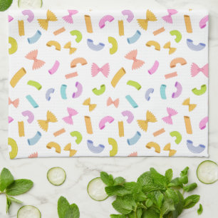 Cool fun pasta macaroni colourful pattern on white kitchen towel