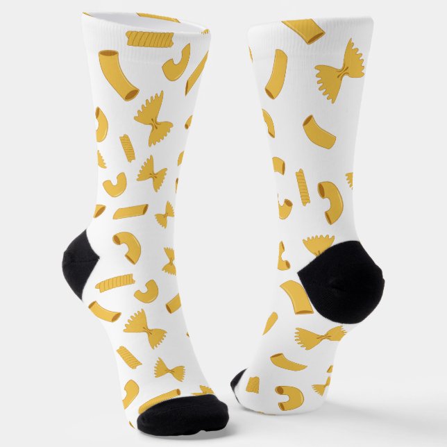 Cool fun pasta macaroni pattern on white socks (Angled)