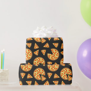 Cool fun pizza and slices pattern on dark grey wrapping paper