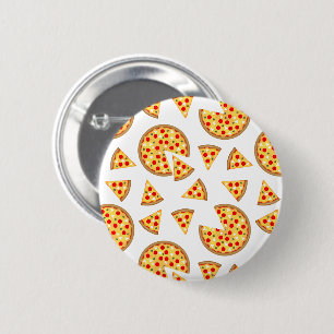 Cool fun pizza and slices pattern on white 2 inch round button