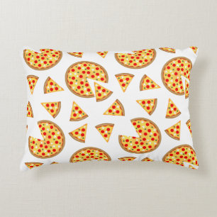 Cool fun pizza and slices pattern on white accent pillow