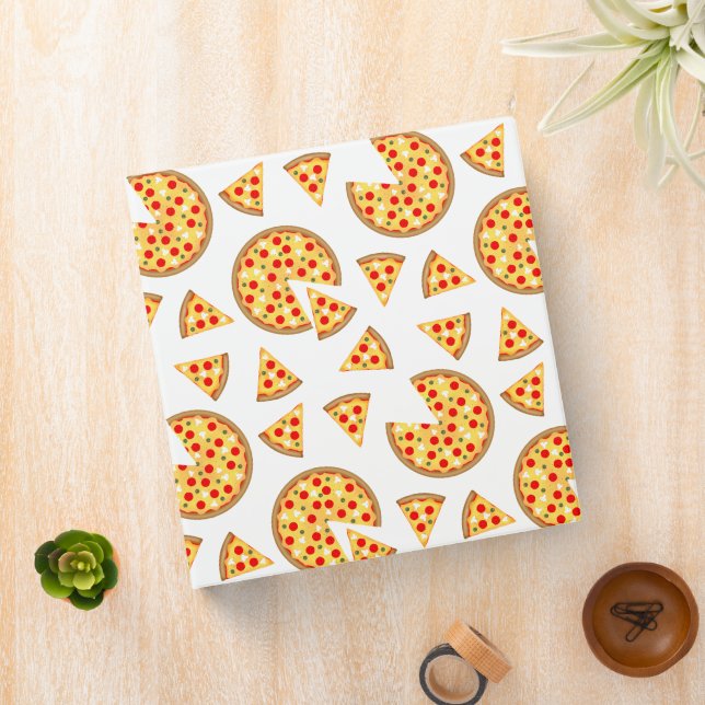 Cool fun pizza and slices pattern on white binder (In Situ)