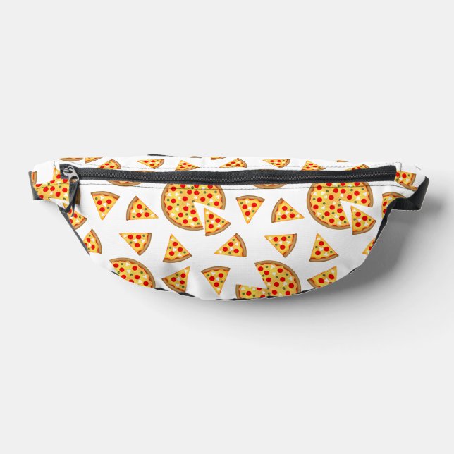 Cool fun pizza and slices pattern on white fanny pack (Lay Down)