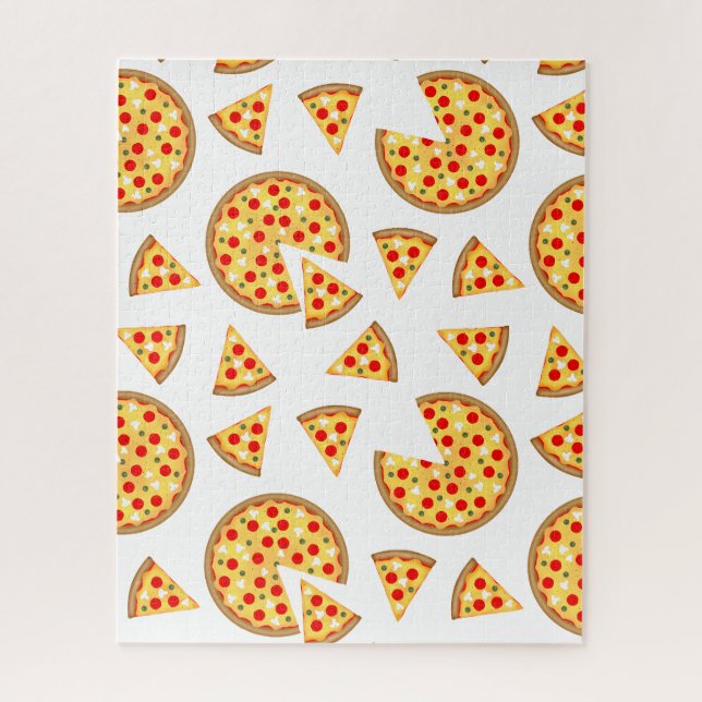 Cool fun pizza and slices pattern on white jigsaw puzzle (Vertical)