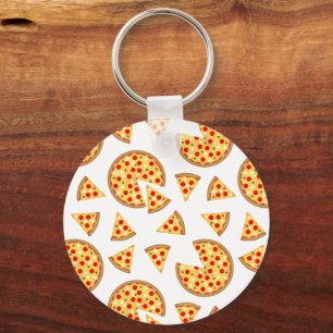 Cool fun pizza and slices pattern on white keychain
